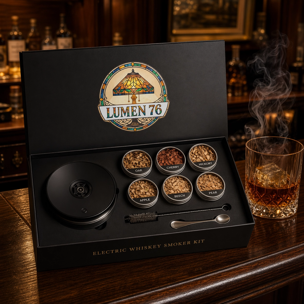 The Lumen76 Whisky Smoker Kit - Includes 6 Natural Wood Chip Flavours